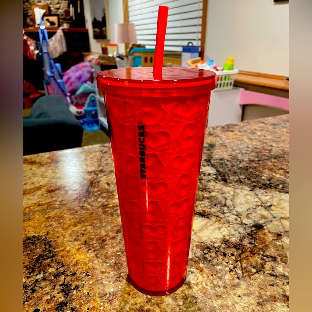 Starbucks red embossed hearts tumbler